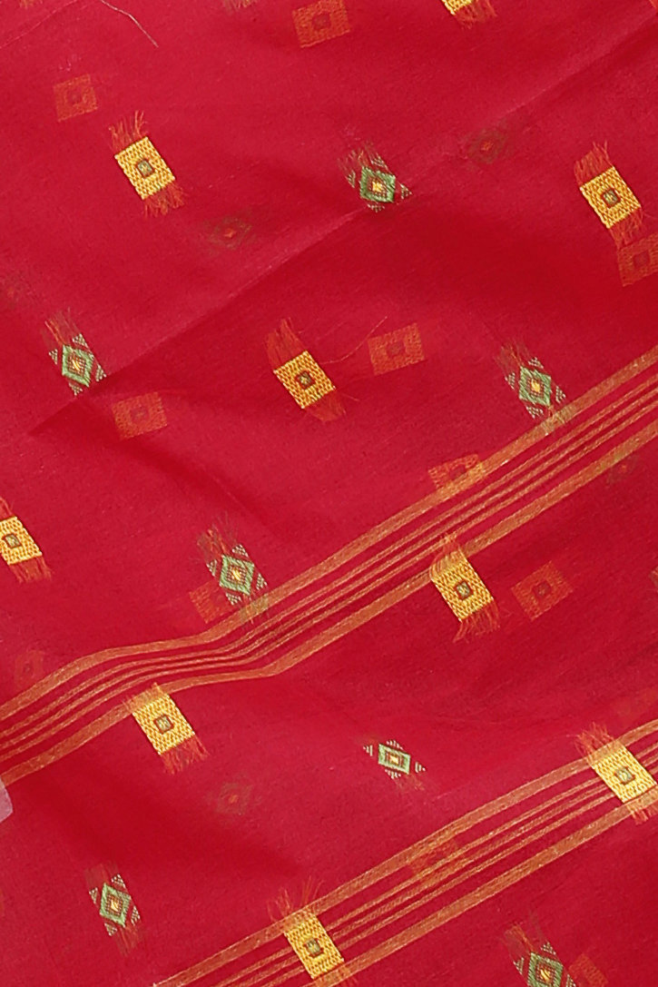 Red Pure Cotton Ramala Tant Saree (958)